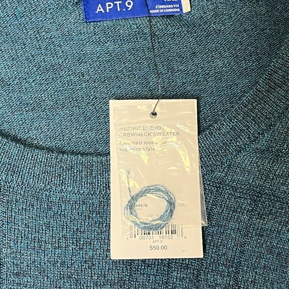 🆕 Men’s XXL Apt. 9 Sweater Blue NWT Fast Shipping - Picture 2 of 4